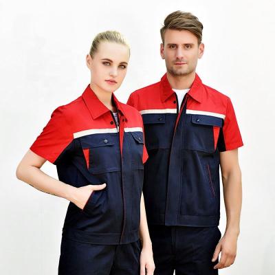 China Sets Workshop Uniform Women Men Work Clothing Cotton Short Sleeve Work Shirt Workpants Two Piece Set Custom for sale