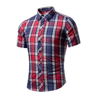 China New Fashion Plaid Shirt Men Summer Casual Short Sleeve Shirts Anti-pilling Short Sleeve Shirts Men Plus Size Hawaiian Beach Shirts For Men Tops for sale