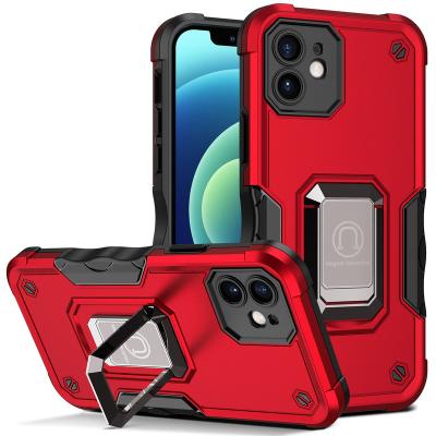 China 2022 Hot Sale Shockproof Ring Kickstand Car Holder Absorption Phone Case Shockproof For Iphone 12 Series Phone for sale