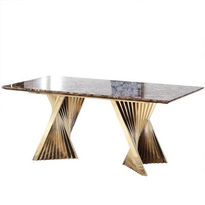 China Stainless Steel Adjustable Luxury Marble Light Minimalist X-Leg Design Hotel Furniture (Other) Dining Room Furniture (Other) Light Luxury Dining Table for sale