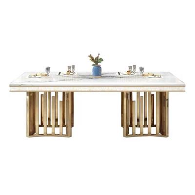 China Simple Modern Luxury Light Luxury Apartment Stainless Steel Marble Leg Light Fashion Gold Rectangular Dining Table for sale