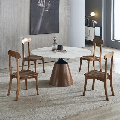 China Guangzhou Stylish Durable Comfortable Space Saving Modern Round Wooden Dining Table Designer for sale