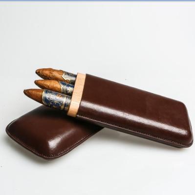 China Brown Leather Cigar Case - Holds 2-3 Cigars for sale