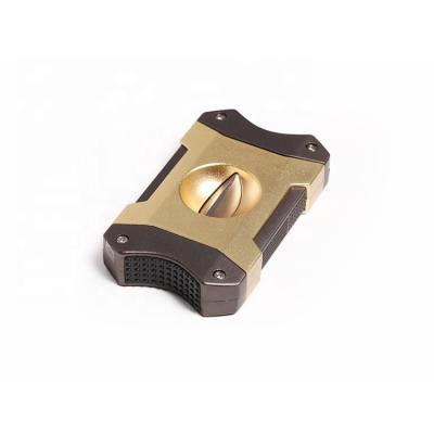 China Hot Selling Luxury Cigar Cutter Gold Metal V V Cigar Cutter Cut With Gift Package for sale