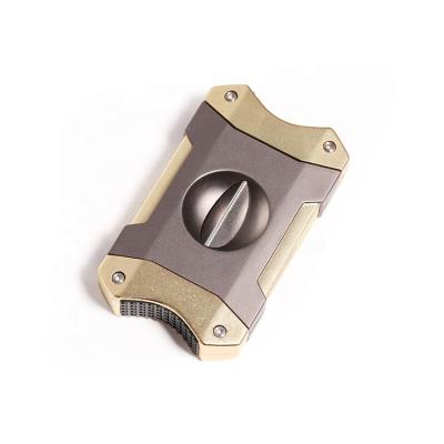 China Minimalist Custom Logo Sharpen V-Cutter Metal Cigar Cutter Accessory Stainless Steel Cigar Cutter for sale