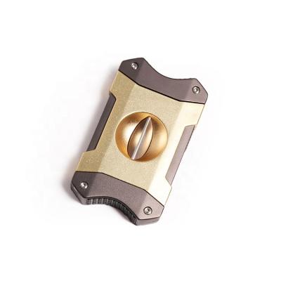 China Minimalist Frosted Galvanized Alloy With Cigarette Holder Function Spring Side-Opening Semi-automatic Cigar Cutter for sale