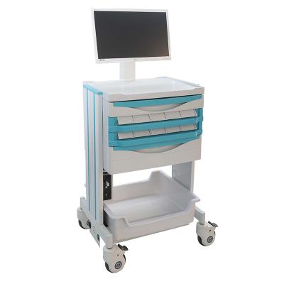 China Supplier Customized Modern Professional Height Adjustment ABS Mobile Nurse Medical Computer Trolley for sale