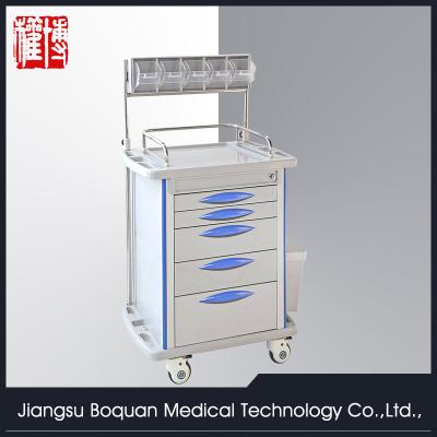 China Multifunctional hospital trolley five drawers plastic-steel columns with anesthesia rack and storage box mid-size ABS anesthesia trolley for sale