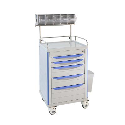 China Modern High Quality ABS Anesthesia Trolley Hospital Medical Drug Trolley With Five Drawers for sale