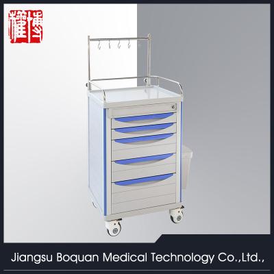 China Hospital Trolley Five Drawers Plastic-Steel Columns With One Dust Basket Small Size ABS Transfusion Trolley for sale