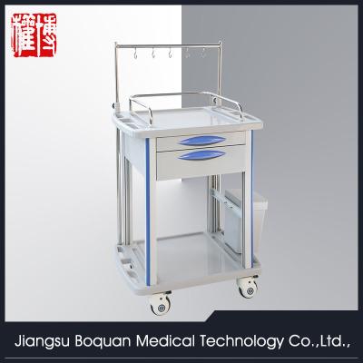 China Hospital Trolley Two Drawers Plastic-Steel Columns With One Dust Baskets Mid Size ABS Blood Transfusion Trolley for sale