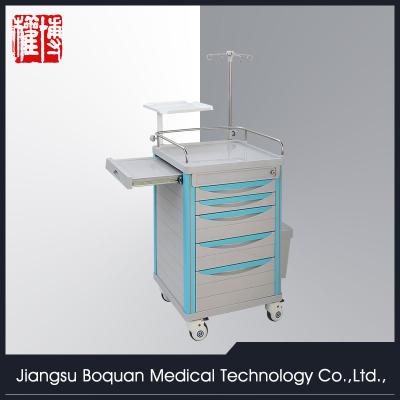 China Five Drawers Columns ABS Plastic-Steel Hospital Trolley Multifunctional Emergency Trolley for sale