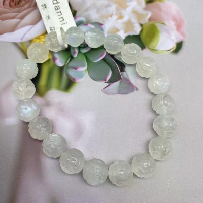 China High Quality 9mm High Quality Wholesale Customized Shape Natural Blue Moonstone Engraved Piece Bead Bracelets For Fine Jewelry for sale