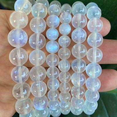 China High Quality Crystal Beaded Bracelet Jewelry Transparent Rainbow Moonstone Round Bead Rare Blue Gemstone Moonstone Stretch Beaded Bracelet for sale