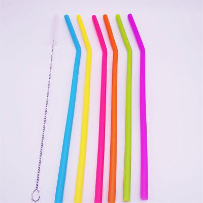 China 100% Viable Custom Colorful Portable Reusable Angled Food Grade Silicone Drinking Straw Sets of 6 for sale