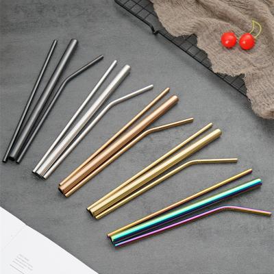 China Viable Custom Reusable Logo Stainless Steel Straw Curved Straight Metal Straw 8*215mm for sale