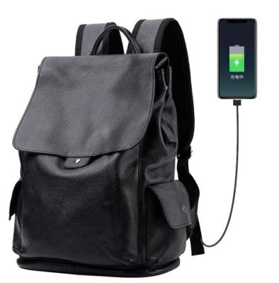 China Large zipper men business waterproof usb 15.6 charging usb port genuine leather laptop backpack for sale