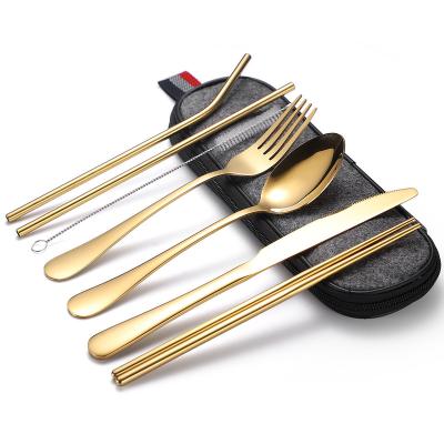 China Hot Sale 8pcs 304 Stainless Steel Amazon Stainless Steel Cutlery Sets Luxury Travel Reusable Portable Flatware Sets With Case for sale