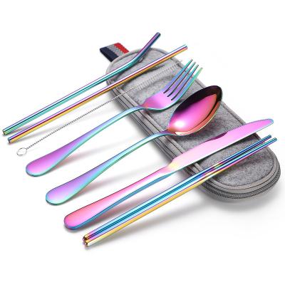 China Portable 304 Stainless Steel Utensils 8pcs Stainless Steel Travel Flatware Camping Reusable Cutlery Set Just in Case for sale