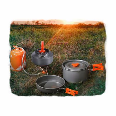 China Outdoor Camping Hiking 2-3 Person Traveling Cookware Set Camping Backpacking Teapot Picnic 14pcs Gear Cooking Set Flying Pan Pot Outdoor Accessories for sale