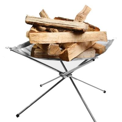 China Folding Outdoor Camping Collapsing Wood Stove 42*42*32CM Mesh Fireplace Stove Cooking Equipment BBQ Steel Folding Campfire Rack for sale