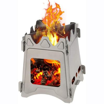 China Outdoor Portable Mini Stove Survival Camping Cooking Stove Stainless Steel Folding Camp Stove 15*15*16cm for sale