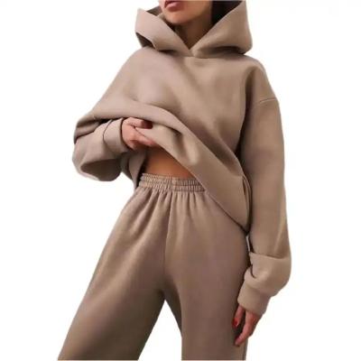 China Breathable 2023 Custom Plus Size Women's Hoodies & Sweatshirts Knitted Winter Designer Boxy 2-piece Set Sweatpants and Hoodie Set Unisex for sale