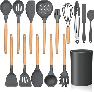 China New Viable 12 Pcs Soft Silicone Spatula Utensil Kitchen Tools With Rack For Cooking for sale