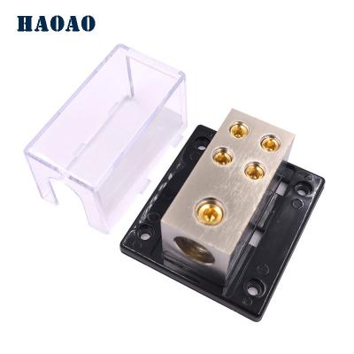 China Automotive Power Distribution Block, 0/2/4 A.W.G. in 4/8/10 gauge out of 4 way amp copper power distribution block for sale