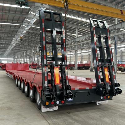 China 70 Tons Capacity Lowbed Semi Trailer with Ramp 3 Axles Steel Panda Truck Trailers for sale