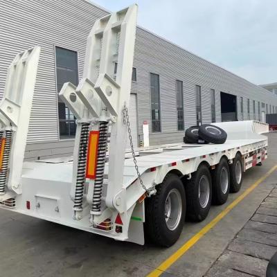 China 4 Assen Ganshals Platbed Lowboy Lowbed Trailer Cargo Transport Low Bed Semi-Trailer Te koop