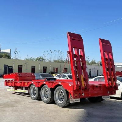 China Special Transport Steel Flatbed Lowbed Semi Trailer with 4 Axles and Hydraulic Steering for sale