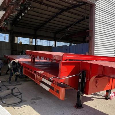 China Trailer 2axle Flatbed Trailers Load 20FT 40FT Container Steel Flatbed Semi Trailer for sale