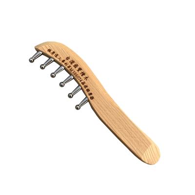 China Selling Wood Cypress Best Cypress Head Scalp Massage Tool With 6 Needle Stainless For Shiatsu GuaSha for sale