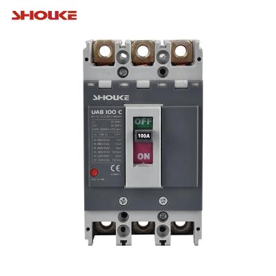 China Plastic copper molded case circuit breaker UAB100C 100A 3P mccb 100amp molded case circuit breaker UAB 100A for sale