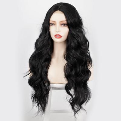 China Water Wave Wig Synthetic Lace Front Ladies Wigs Fiber Hair 26 Inch Customized Color Body Long Curly Wave Synthetic Lace Front Hair Wigs for sale