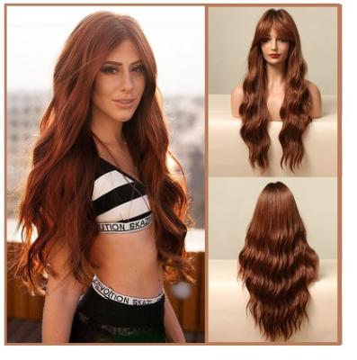 China Headgear 2021 new water wave hair full wig curly hair style big wave fashion red-brown high temperature silk wig for sale