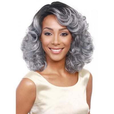 China Brazilian Lady Curly Water Wave Hair Wig Granny Gray Synthetic Wigs Silver Gray Women Virgin Short Heat Resistant Fiber Heat Resistant Fiber for sale