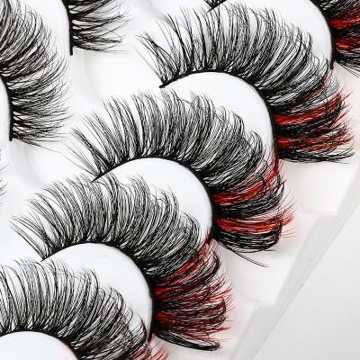 China New Thick Soft Fluffy Colorful False Eyelashes Mink Eyelashes Wholesale Natural Volume 3D Mink Lashes Winged Thick Makeup 5 Pairs for sale