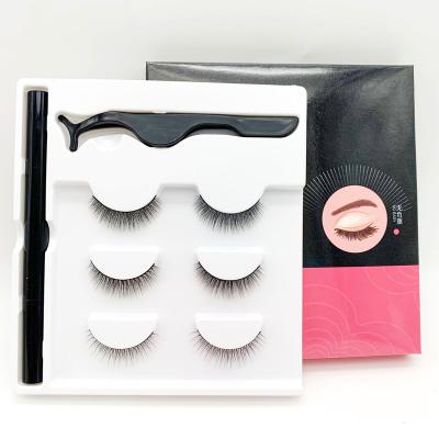 China Eyeliner and Eyelashes Set 2021 Newest 3D Eyelashes 2 in 1 Glue Pen Set Mink Lashes Magic Liquid Adhesive Eyeliner for sale