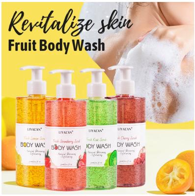 China Wholesale Private Label Bubble Exfoliating Organic Bodywash Whitening Lightening Bath Shower Gel Natural Vegan Fruit Scrub Body Wash for sale