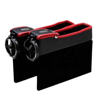 China Sharemore Handmade Luxury Leather PU Car Seat Isofrequency Repeater Storage Box Side Organizer with Cup Holder for sale