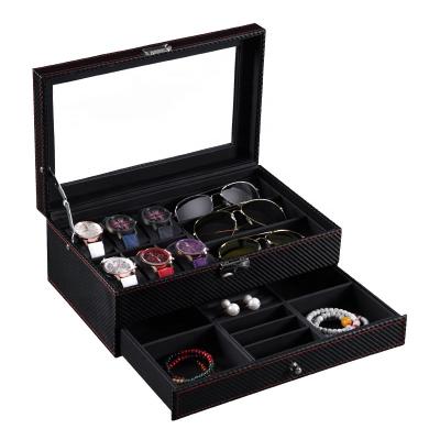 China Sharemore Leather 3 Slots Sunglasses and 6 Slots Eye Storage Organizer Carbon Fiber Box for sale