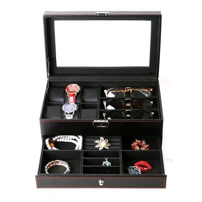 China Sharemore Leather 3 Slots Sunglasses and 6 Slots Eye Storage Organizer Carbon Fiber Cases for sale