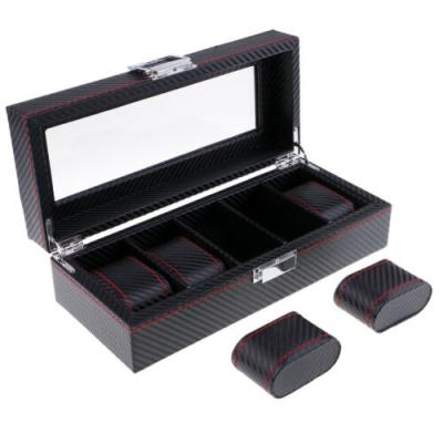 China Sharemore Handmade Carbon Fiber Watch Case Jewelry Display Storage Collector Organizer 5 Slot Luxury Watch Box For Display for sale