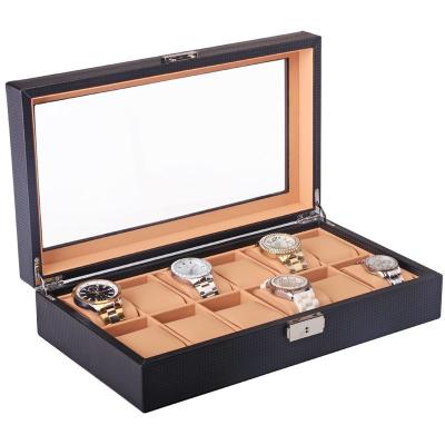 China Sharemore Handmade Custom Made Carbon Fiber Watch Case Gift Leather Watch Box For 12 Slots for sale