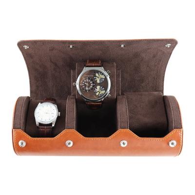 China Sharemore Black Vintage Handmade PU Leather Watch Roll Genuine Leather Travel Case for sale