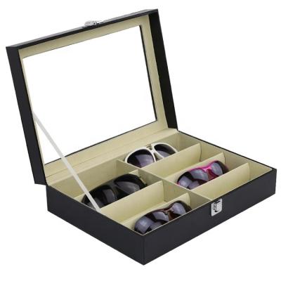 China Sharemore Eyeglasses Display Case Sunglasses Organizer Multi Case PU Leather Eyewear Storage Box with 8 Slots for sale