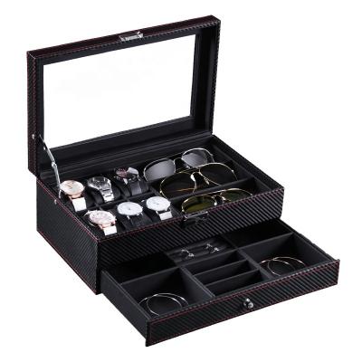 China Sharemore Handmade Carbon Fiber 6 Slot Custom Watch and Jewelry & Organizer Jewelry Box Storage 3 Glass Grids for Display for sale