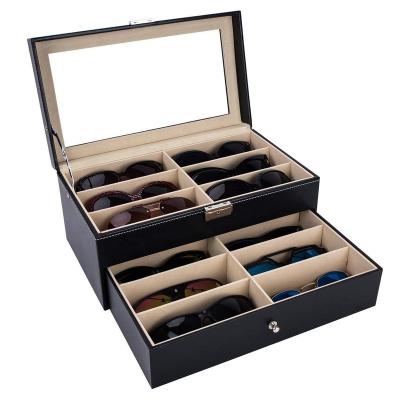 China Custom Leather Glasses Storage Organizer 12 Slot Eyewear Glasses Display Box Case For 12 Slot for sale